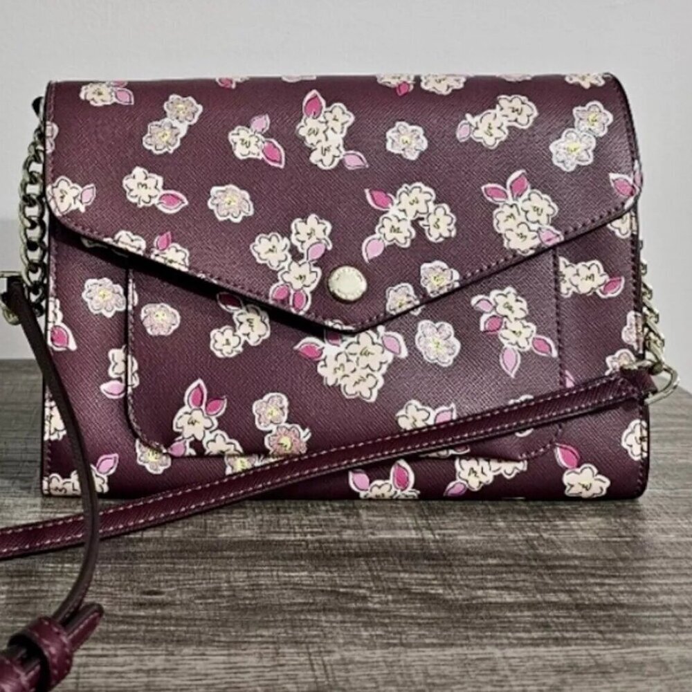 ♠️♠️ Kate Spade Flap Crossbody Deep Berry Frosted Floral NWT.
